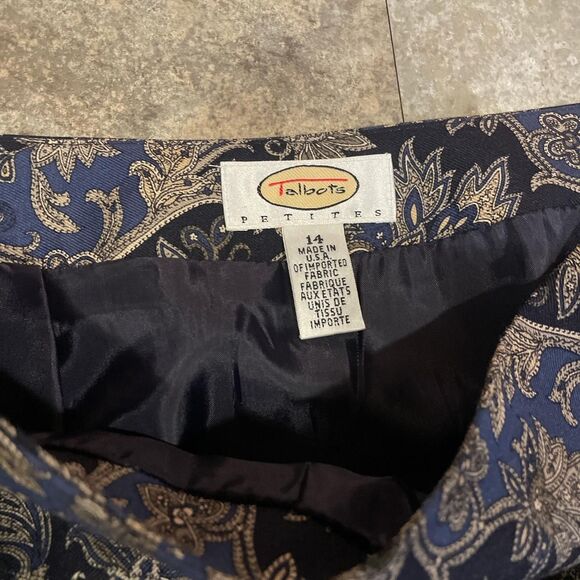 talbots silk and wool blue paisley mandala zip up midi skirt size 14 - Picture 2 of 7